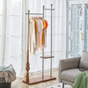 70  Industrial Coat Rack, Solid Wood & Silver Stainless Steel Clothing Rack, Double Layer Hanger For Coats, Hats, Bags, Shoes, Vintage Wood Grain  34.6  Wide