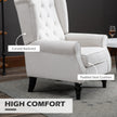 Cream White High Back Accent Chair With Wooden Legs, Removable Cushion For Living Room, Club, Bedroom