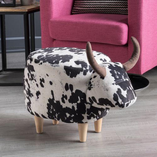 Black And White Velvet Cow Shaped Footstool