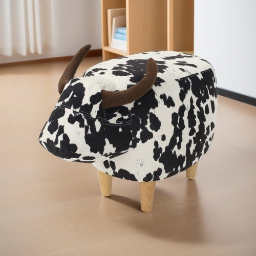 Black And White Velvet Cow Shaped Footstool