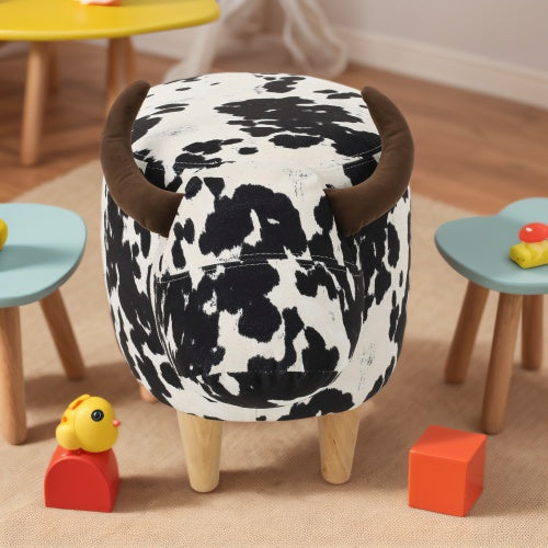 Black And White Velvet Cow Shaped Footstool