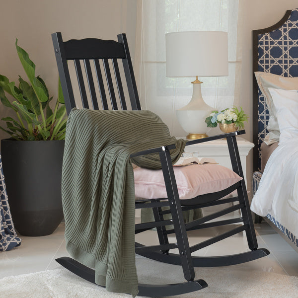 Black Poplar Wavy Wooden Rocking Chair With Armrests