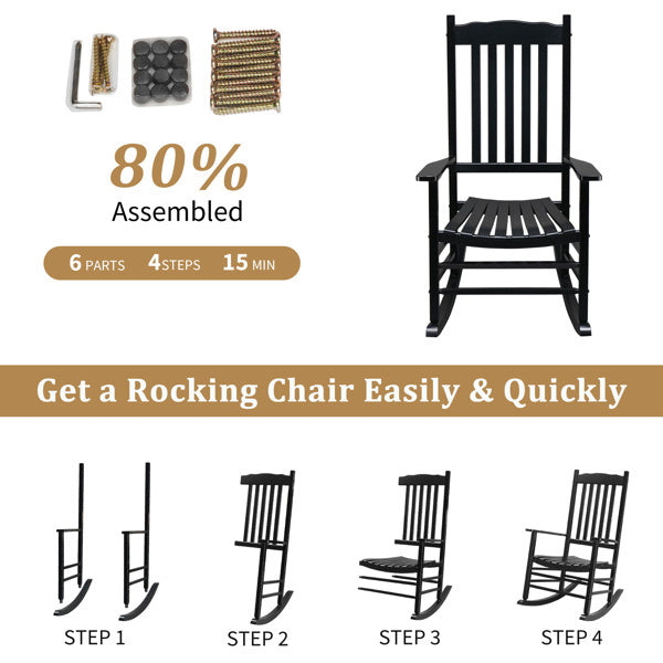 Black Poplar Wavy Wooden Rocking Chair With Armrests