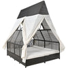 Outdoor Daybed With Adjustable Backrest And Curtains, Double Sun Lounger