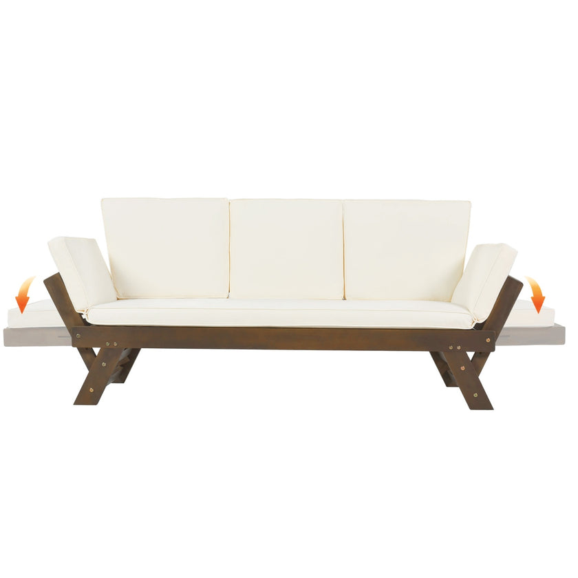 TOPMAX Outdoor Adjustable Patio Wooden Sofa Chaise Lounge With Cushions For Small Places, Bro