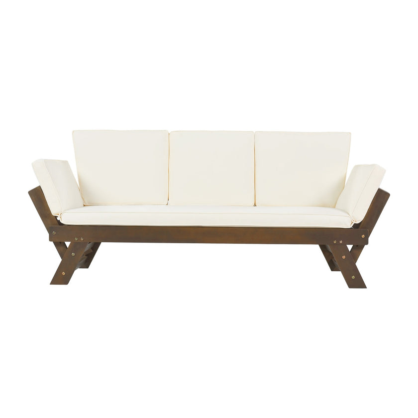 TOPMAX Outdoor Adjustable Patio Wooden Sofa Chaise Lounge With Cushions For Small Places, Bro