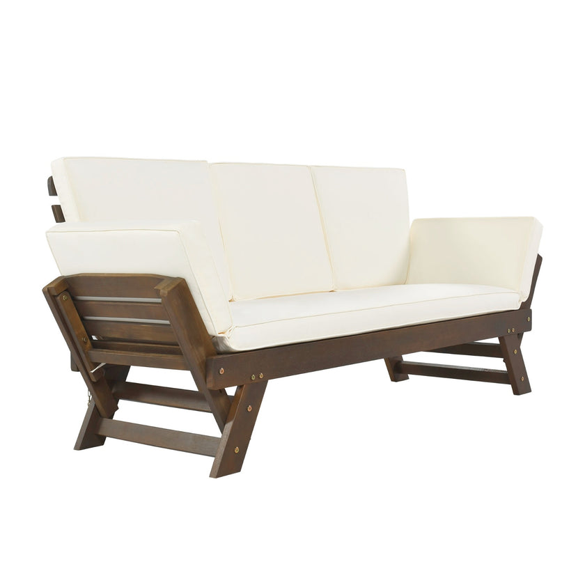 TOPMAX Outdoor Adjustable Patio Wooden Sofa Chaise Lounge With Cushions For Small Places, Bro