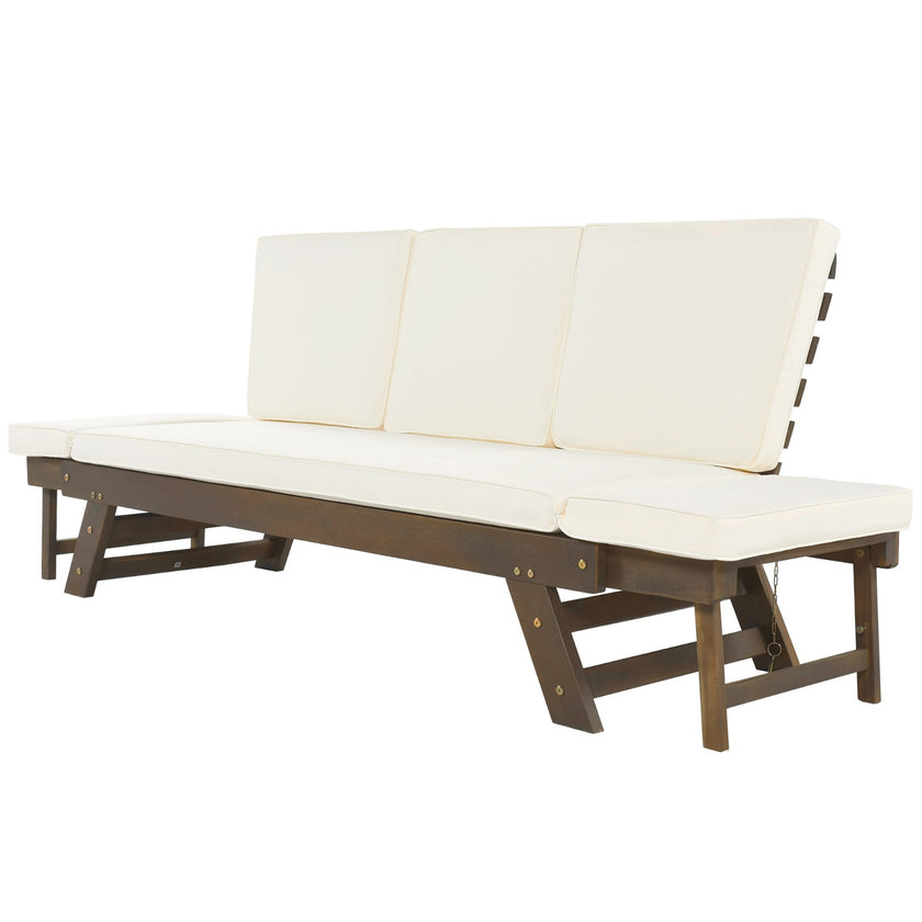 TOPMAX Outdoor Adjustable Patio Wooden Sofa Chaise Lounge With Cushions For Small Places, Bro