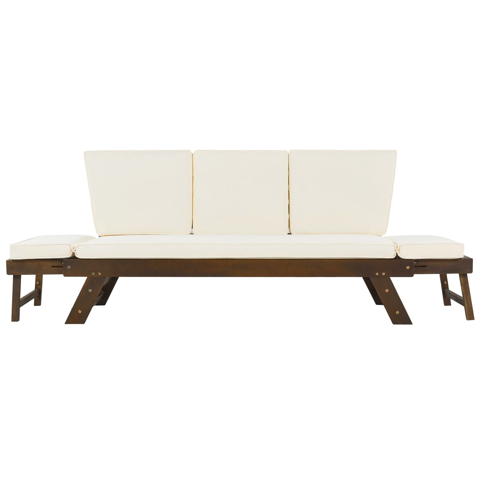 TOPMAX Outdoor Adjustable Patio Wooden Daybed Sofa Chaise Lounge With Cushions For Small Places, Bro