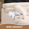 LY-029B WHITE COMPRESSION SOFA Combining Chaise Longue With 3-seater  Wood Grain Chenille Fabric, Full Sponge Compression Sofa,combined Sofa With 2 Pillows For Living Home Furniture