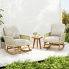 Contemporary Minimalist Ivory Wicker Rocking Chair With Soft Polyester Cushions And Durable Wooden Frame, Perfect For Indoor And Outdoor Spaces Like Patio, Balcony, Or Living Room