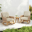 Contemporary Minimalist Ivory Wicker Rocking Chair With Soft Polyester Cushions And Durable Wooden Frame, Perfect For Indoor And Outdoor Spaces Like Patio, Balcony, Or Living Room