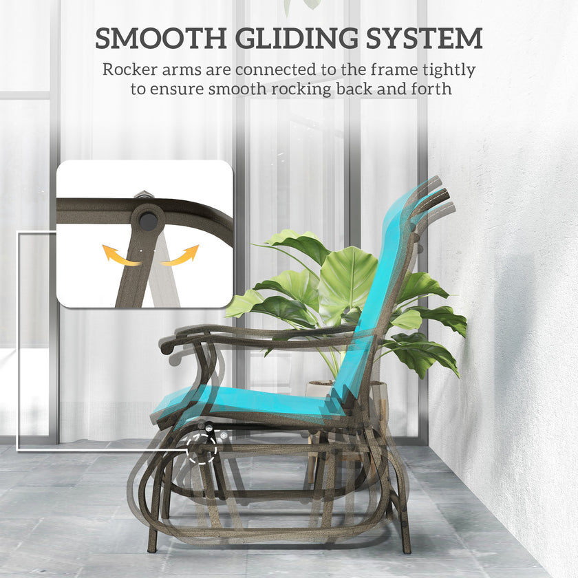 Outdoor Glider Chair Patio Glider Swing Chair With Mesh Seat, Steel Frame For Backyard, Garden, Porch, Blue