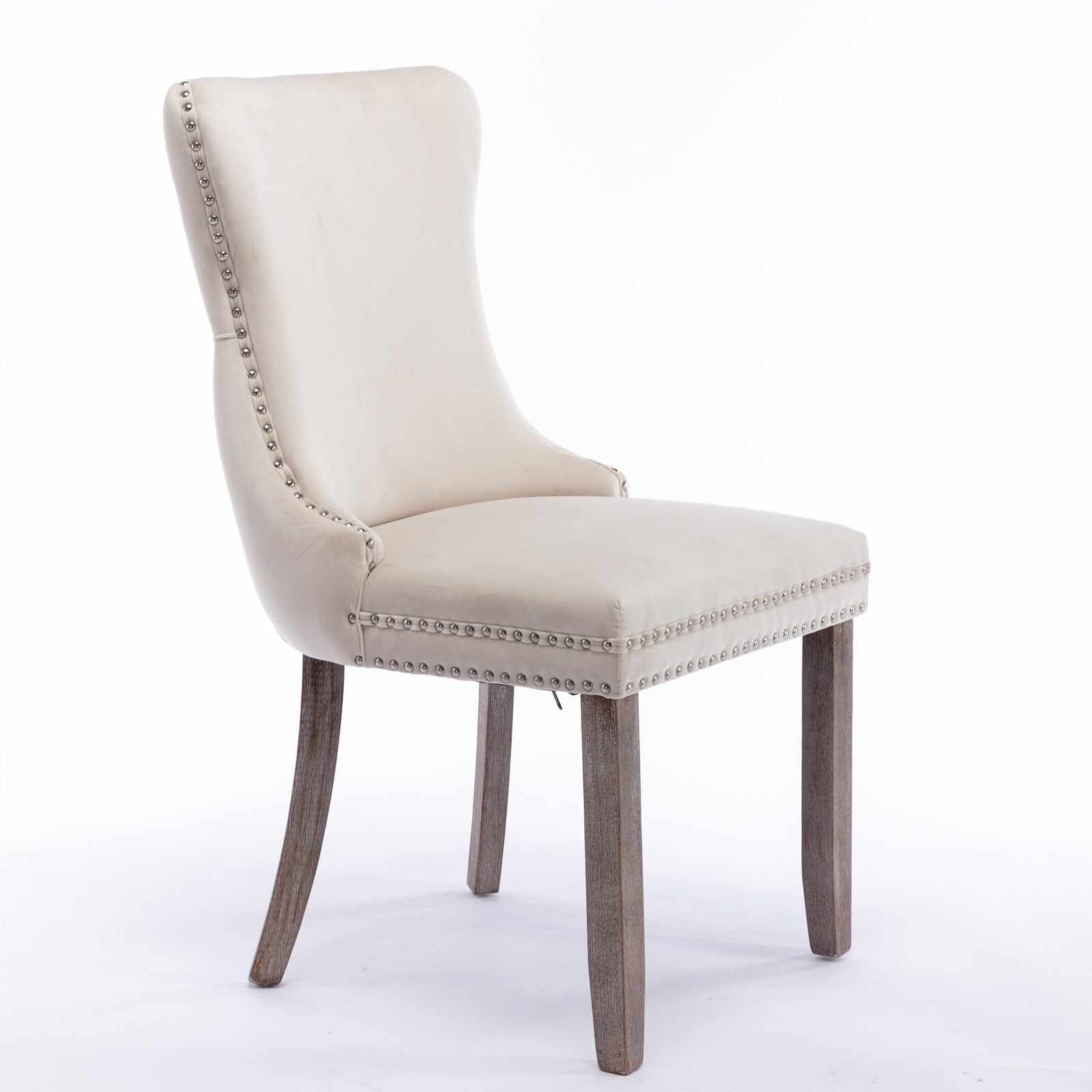 A A Upholstered Wing-Back Chair With Nailhead Trim & Solid Wood Leg
