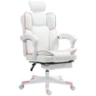 PU Leather Office Chair, Executive Desk Chair With Headrest, Foot Rest, Swivel Wheels, Reclining Computer Chair, White