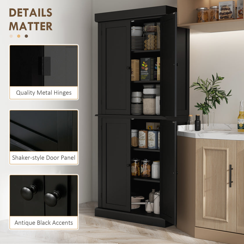 6 Tier Pantry Haven  Modern Freestanding Storage Cabinet With Adjustable Shelves  Sleek Black