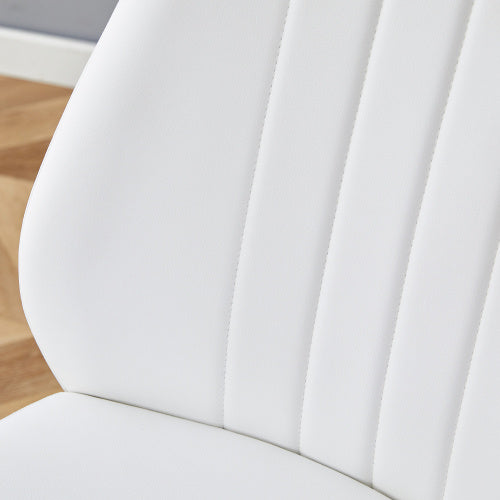 Set Of Four White PU Comfort Dining Chairs 17.7x25Dining Chair With Extended Backrest,WHITE PU,Silver Metal Legs,Suitable For Various Places Such As Family Restaurants, Hotels, Coffee Shops,etc.