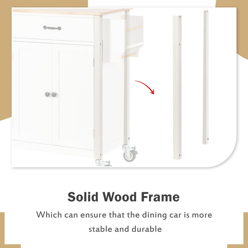 54.3Kitchen Island Cart Solid Wood Top, Locking Wheels, 4-Door Cabinet