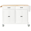 54.3Kitchen Island Cart Solid Wood Top, Locking Wheels, 4-Door Cabinet