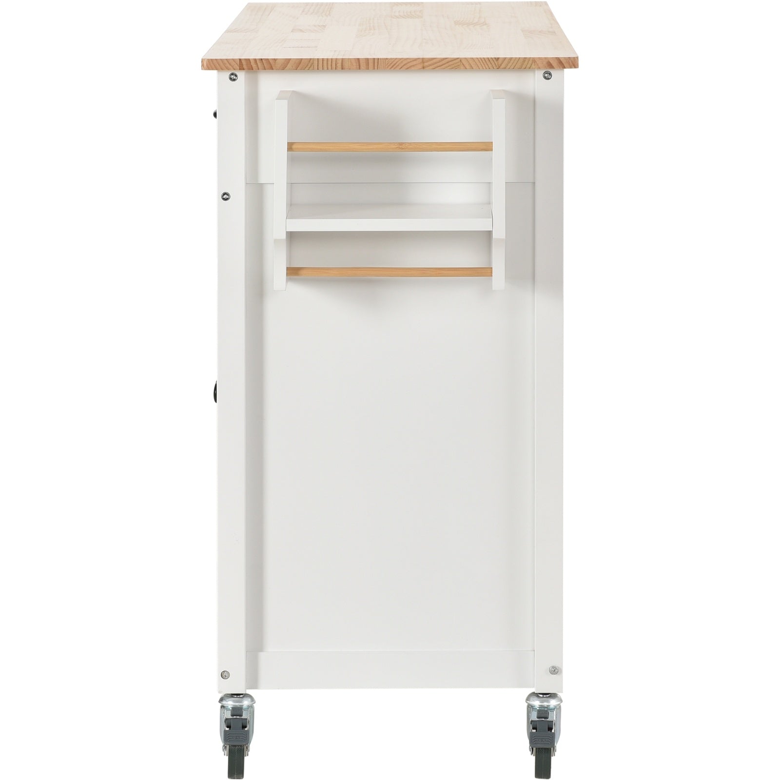 54.3Kitchen Island Cart Solid Wood Top, Locking Wheels, 4-Door Cabinet