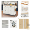 54.3Kitchen Island Cart Solid Wood Top, Locking Wheels, 4-Door Cabinet