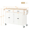 54.3Kitchen Island Cart Solid Wood Top, Locking Wheels, 4-Door Cabinet