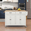 54.3Kitchen Island Cart Solid Wood Top, Locking Wheels, 4-Door Cabinet