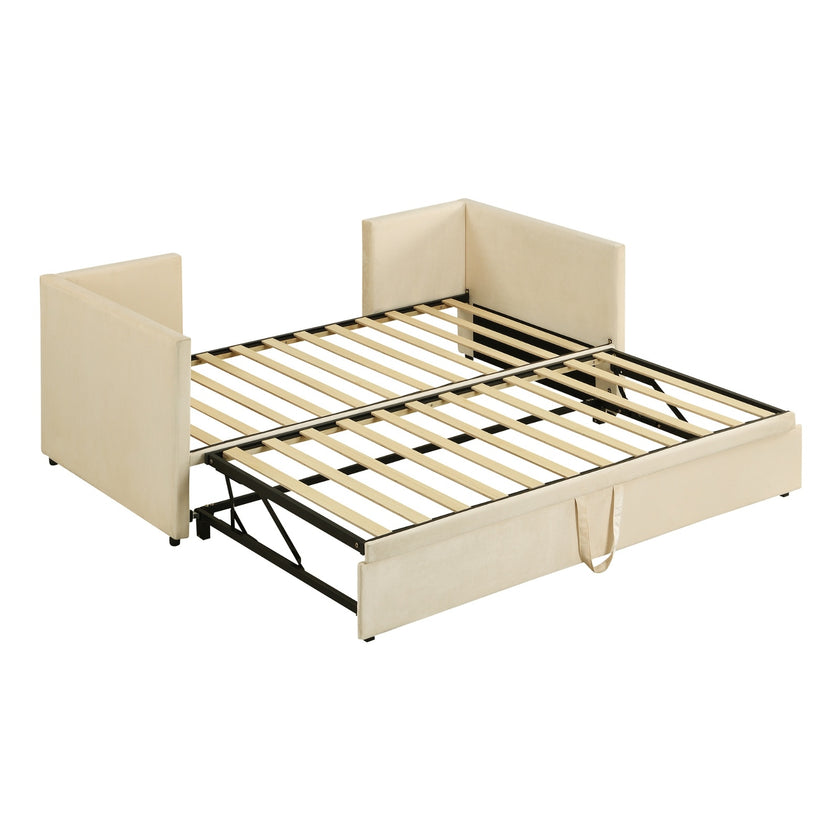Twin Size Upholstered Daybed With  Up Trundle, Beige