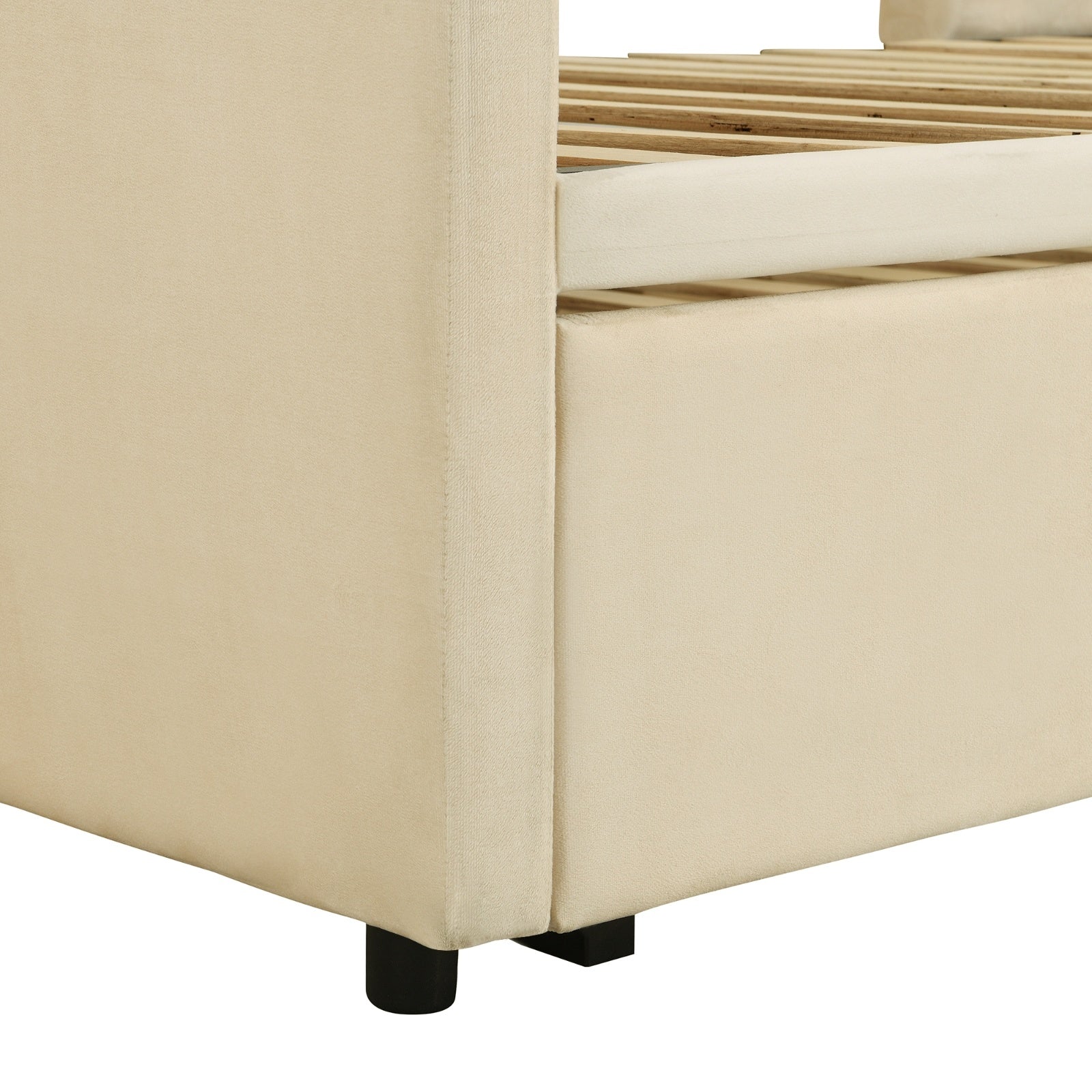 Twin Size Upholstered Daybed With  Up Trundle, Beige