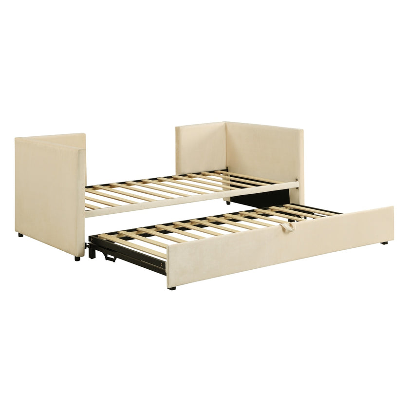 Twin Size Upholstered Daybed With  Up Trundle, Beige
