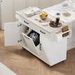 K K Kitchen Island With Trash Can Storage Cabinet, Kitchen Cart With Drop Leaf, Spice Rack, Towel Ra