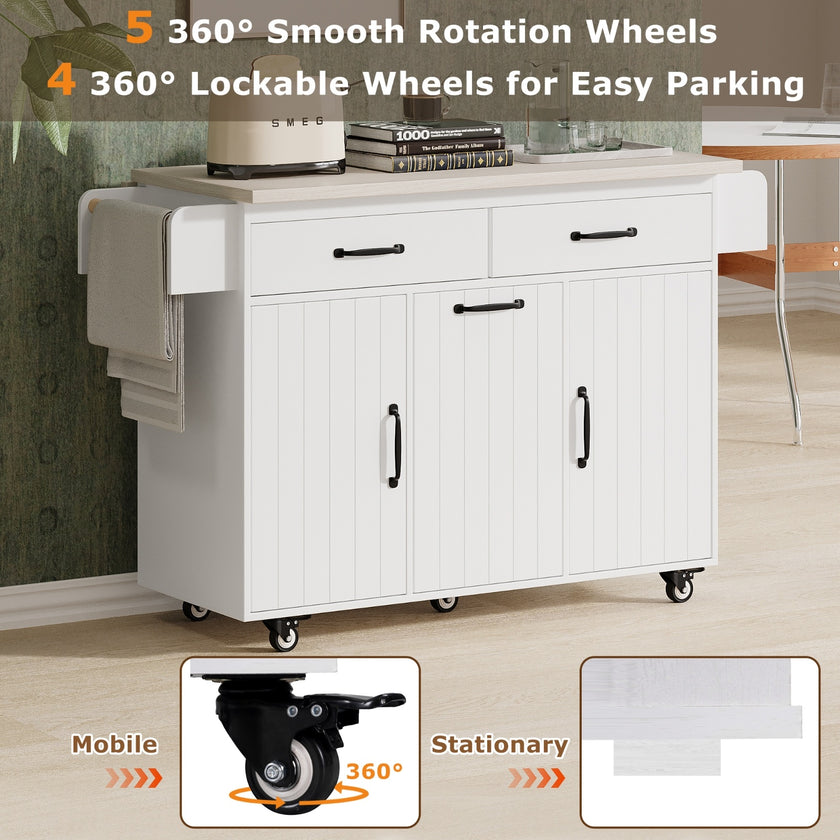 K K Kitchen Island With Trash Can Storage Cabinet, Kitchen Cart With Drop Leaf, Spice Rack, Towel Ra