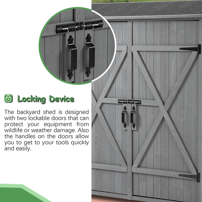 56L X 19.5W X 64H In Outdoor Storage Shed With Lockable Door,Wooden Tool Storage Shed With Detachable Shelves And Pitch Roof