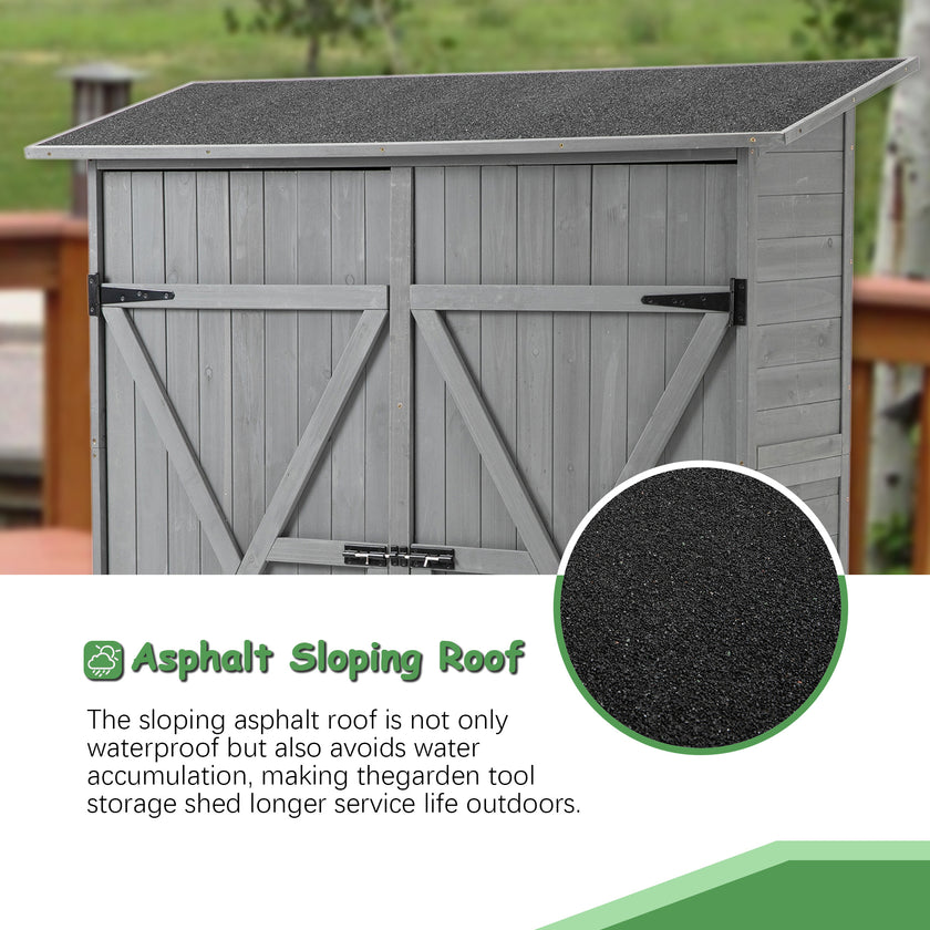 56L X 19.5W X 64H In Outdoor Storage Shed With Lockable Door,Wooden Tool Storage Shed With Detachable Shelves And Pitch Roof