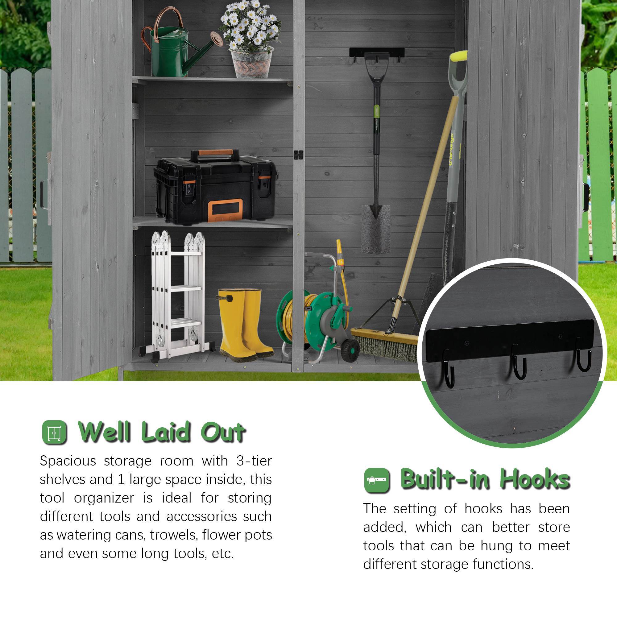 56L X 19.5W X 64H In Outdoor Storage Shed With Lockable Door,Wooden Tool Storage Shed With Detachable Shelves And Pitch Roof