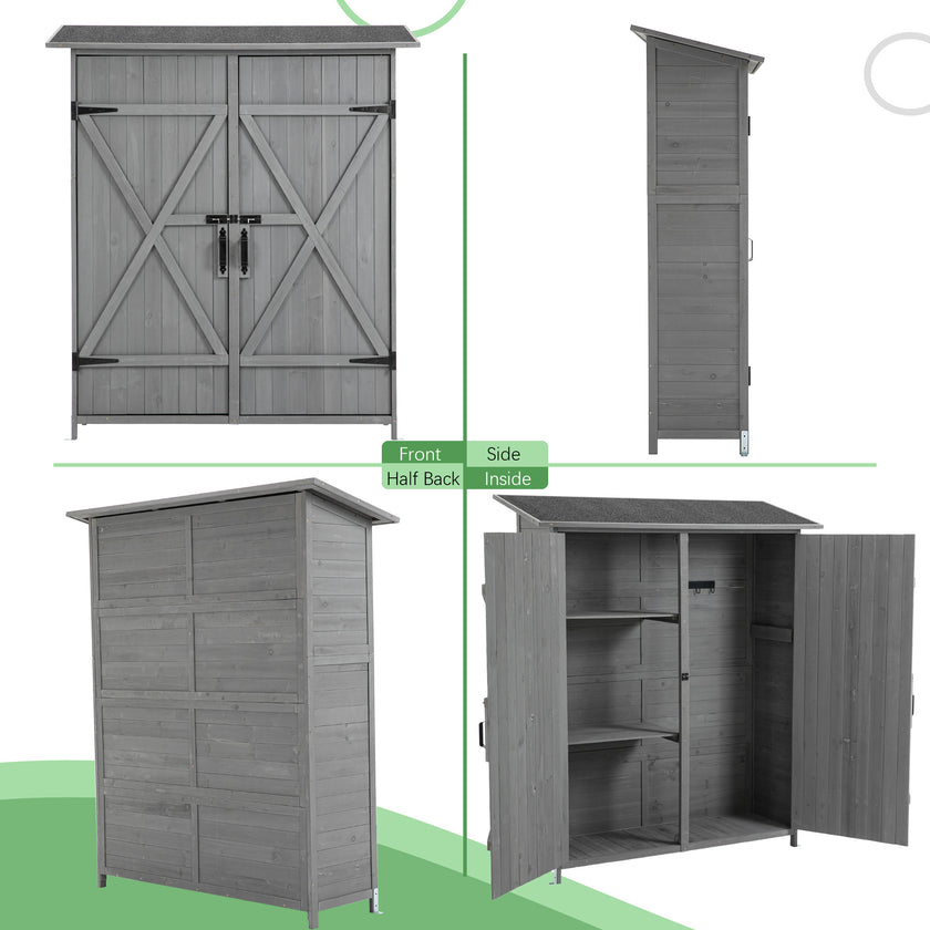 56L X 19.5W X 64H In Outdoor Storage Shed With Lockable Door,Wooden Tool Storage Shed With Detachable Shelves And Pitch Roof