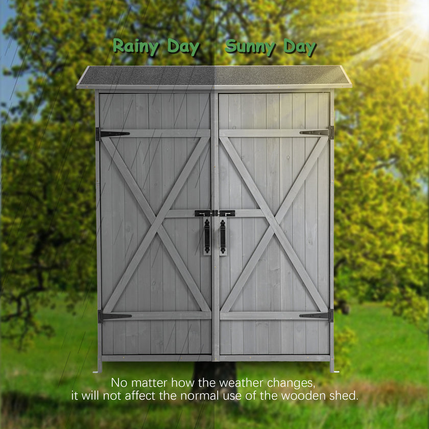 56L X 19.5W X 64H In Outdoor Storage Shed With Lockable Door,Wooden Tool Storage Shed With Detachable Shelves And Pitch Roof