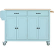 Kitchen Island Cart 4-Door Cabinet, 2 Drawers, 2 Locking Wheels, Solid Wood Top