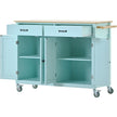 Kitchen Island Cart 4-Door Cabinet, 2 Drawers, 2 Locking Wheels, Solid Wood Top
