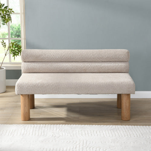 Upholstered Dining Bench, End Of Bed, Entryway Bench, Boucle Ottoman For Dining Room, Bedroom, Living Room, Rubber Wood Leg 330 LBS Support, Light Grey