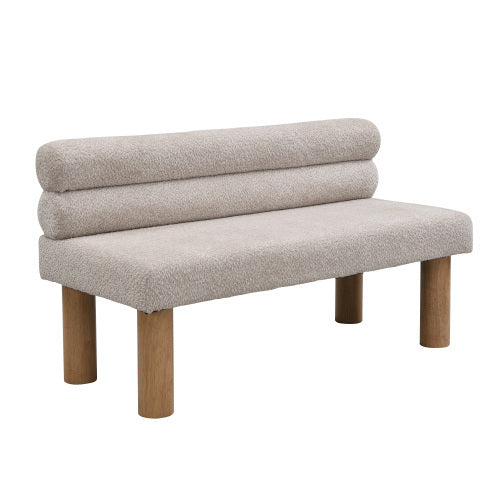 Upholstered Dining Bench, End Of Bed, Entryway Bench, Boucle Ottoman For Dining Room, Bedroom, Living Room, Rubber Wood Leg 330 LBS Support, Light Grey