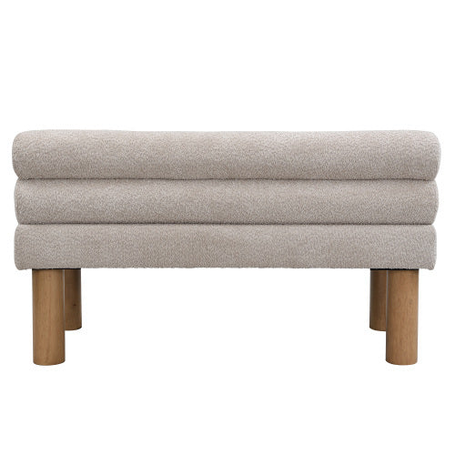 Upholstered Dining Bench, End Of Bed, Entryway Bench, Boucle Ottoman For Dining Room, Bedroom, Living Room, Rubber Wood Leg 330 LBS Support, Light Grey