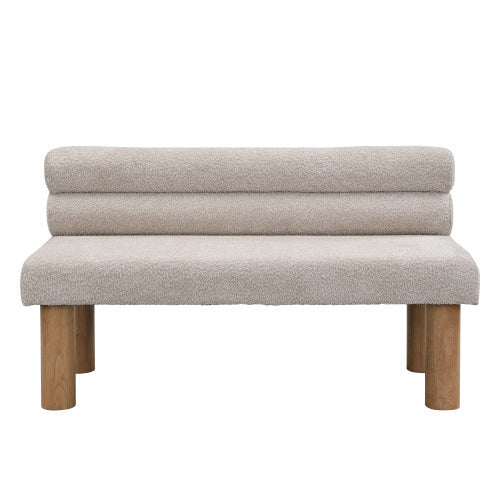Upholstered Dining Bench, End Of Bed, Entryway Bench, Boucle Ottoman For Dining Room, Bedroom, Living Room, Rubber Wood Leg 330 LBS Support, Light Grey