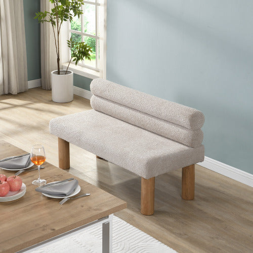 Upholstered Dining Bench, End Of Bed, Entryway Bench, Boucle Ottoman For Dining Room, Bedroom, Living Room, Rubber Wood Leg 330 LBS Support, Light Grey