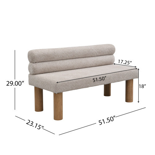 Upholstered Dining Bench, End Of Bed, Entryway Bench, Boucle Ottoman For Dining Room, Bedroom, Living Room, Rubber Wood Leg 330 LBS Support, Light Grey