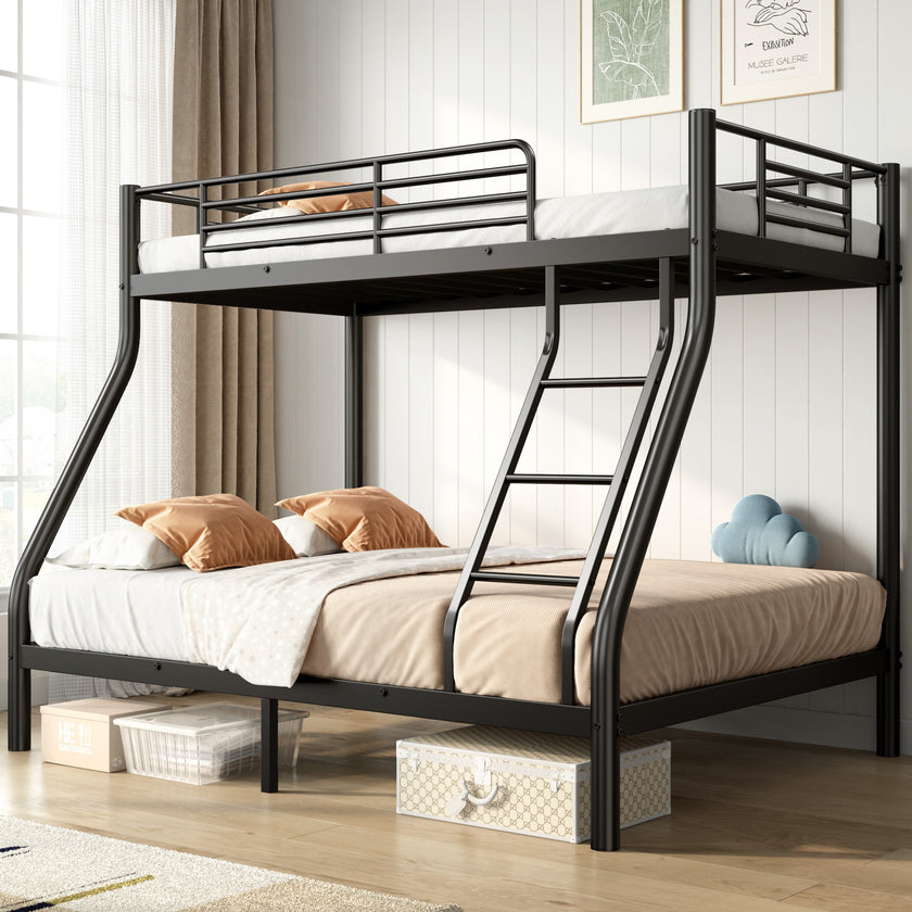 Metal Bunk Bed, Twin Over Full Size Support For Adults Teens, Black