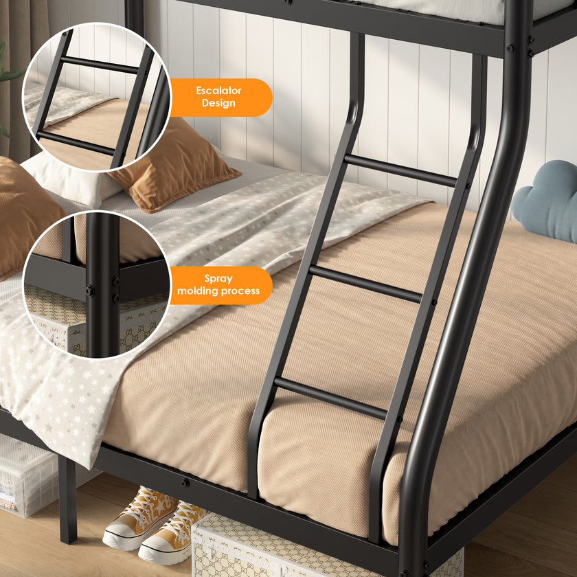 Metal Bunk Bed, Twin Over Full Size Support For Adults Teens, Black