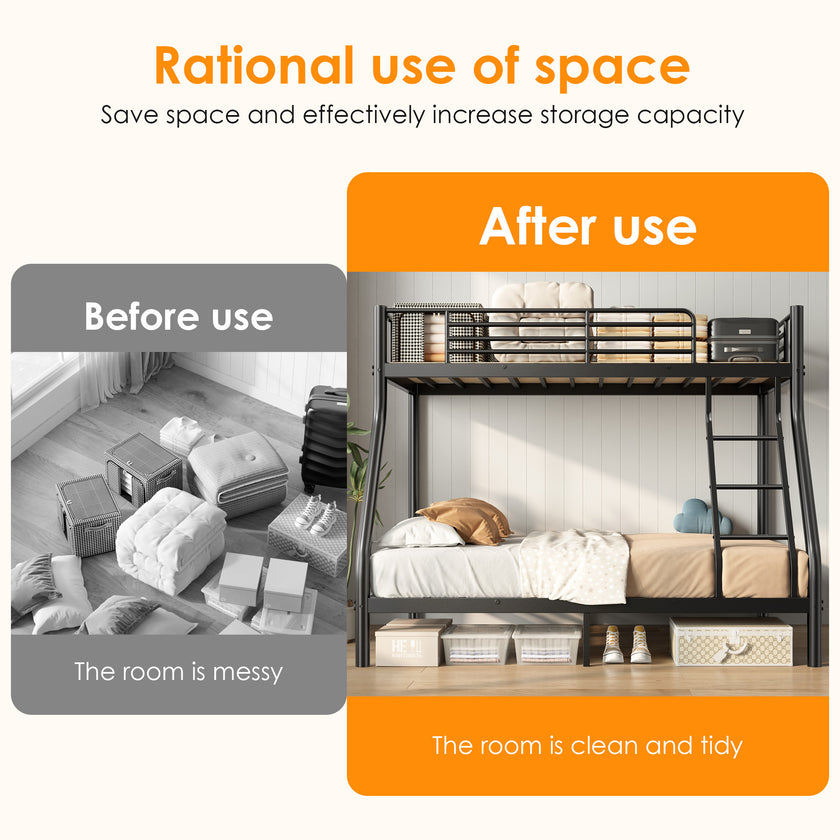 Metal Bunk Bed, Twin Over Full Size Support For Adults Teens, Black