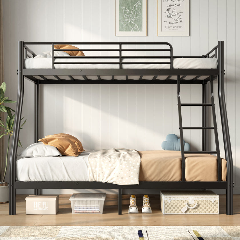 Metal Bunk Bed, Twin Over Full Size Support For Adults Teens, Black