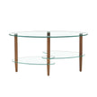 Transparent Oval Glass Coffee Table, Modern Living Room Table, Oak Leg Coffee Table, Three-layer Glass Table